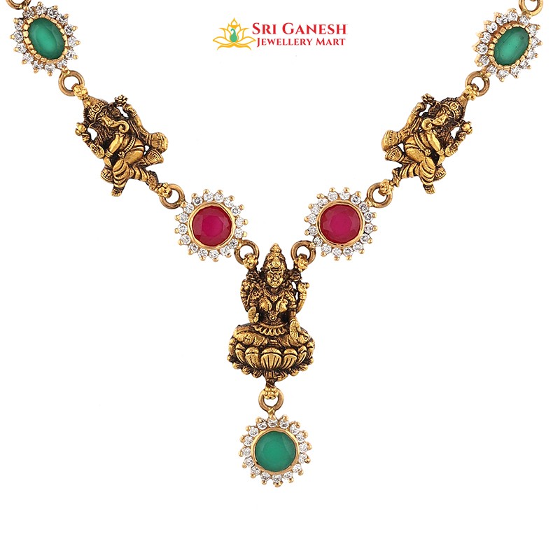 Ruby Emerald Antique Lakshmi Necklace